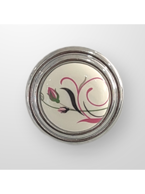 Umut 24 - Desenli Krom Düğme Porselen Kulp Mobilya Dolap Çekmece Vestiyer Kulpları