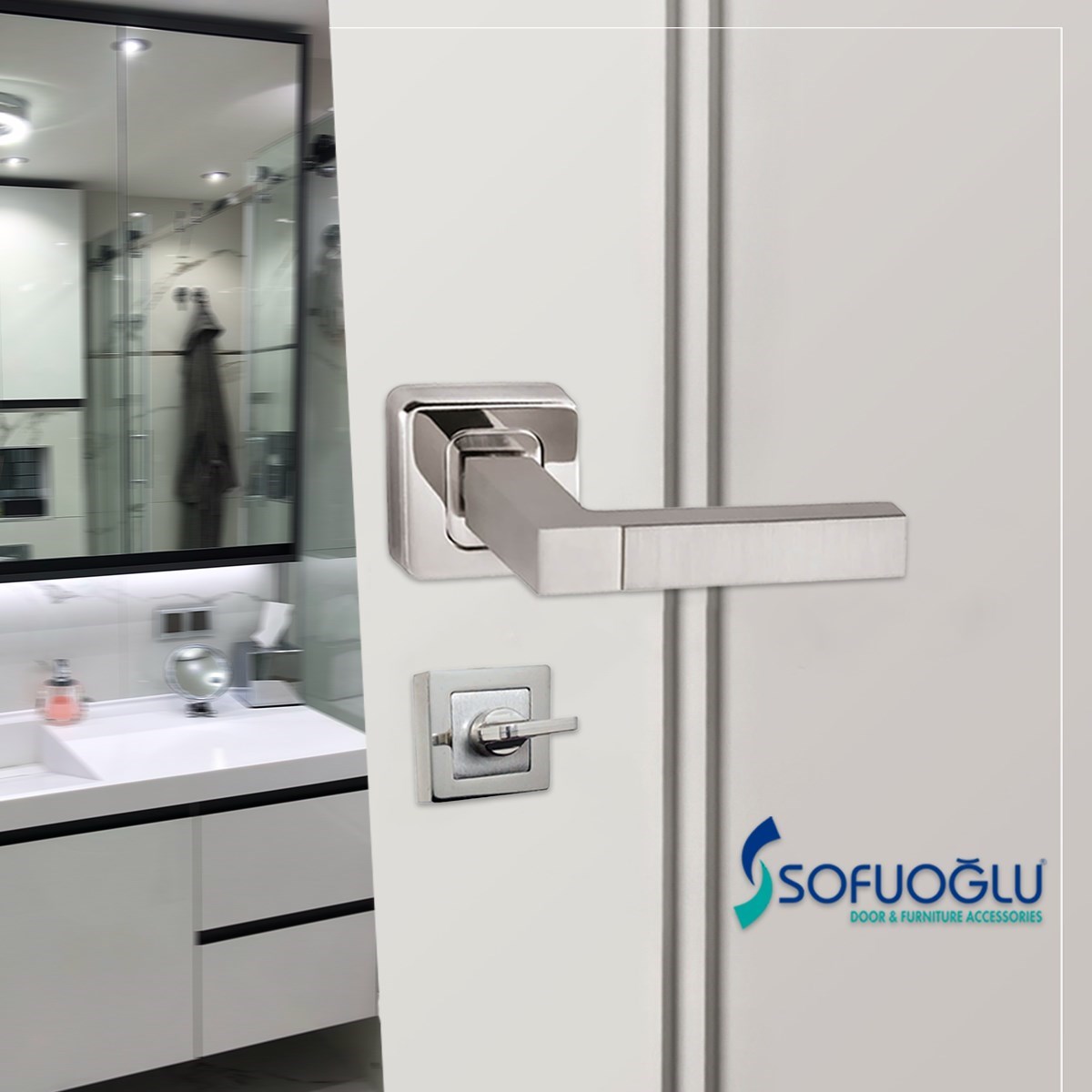 Sofuoğlu Lüks Polat Alm.Kare Rozetli Nikel Saten Wc Kapı Kolu
