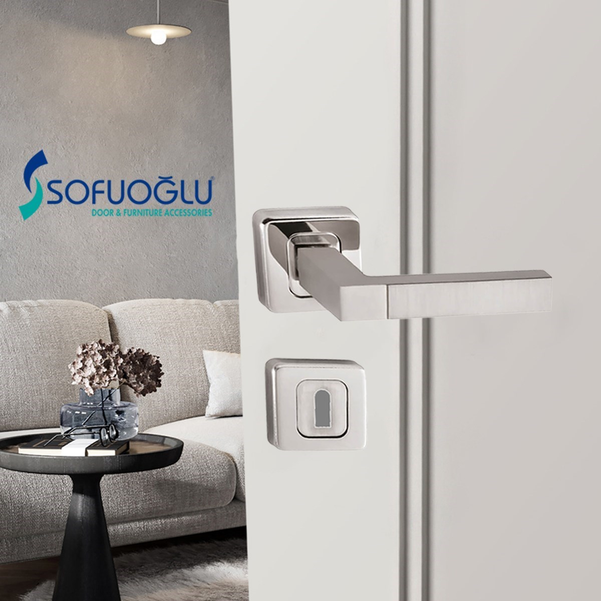 Sofuoğlu Lüks Polat Alm.Kare Rozetli Nikel Saten Oda Kapı Kolu