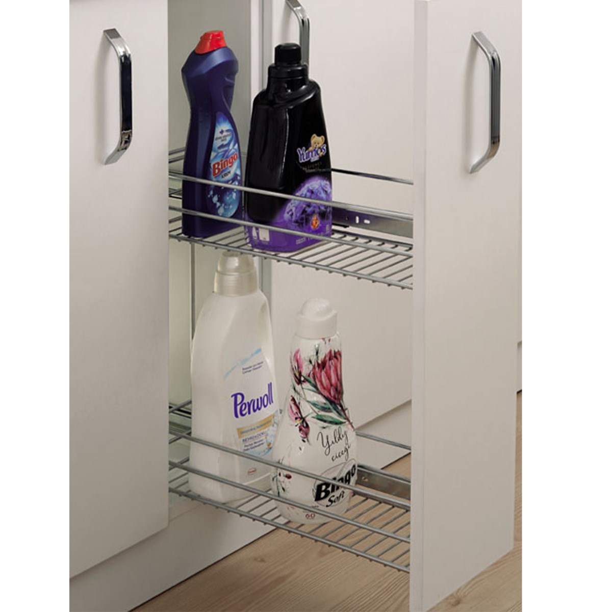 Huzur 2 Katlı Krom Şişelik, Baharatlık & Deterjanlık 25 Cm Kapak Uyumlu Yükseklik 47 cm Derinlik 47 cm