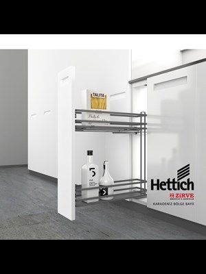 Hettich 2 Katlı Yandan Raylı Frenli Antrasit Şişelik, Baharatlık & Deterjanlık 20 Cm Kapak Uyumlu Premium Line