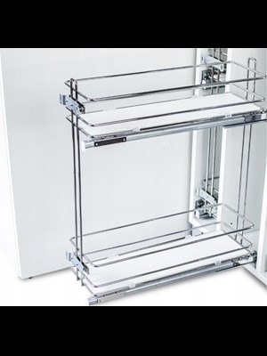 Hettich 2 Katlı Yandan Raylı Frenli Krom Şişelik, Baharatlık & Deterjanlık 30 Cm Kapak Uyumlu Premium Line
