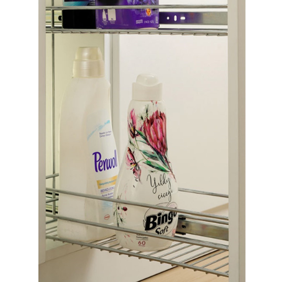 Huzur 2 Katlı Frenli Krom Şişelik, Baharatlık & Deterjanlık 30 Cm Kapak Uyumlu Yükseklik 47 cm Derinlik 47 cm