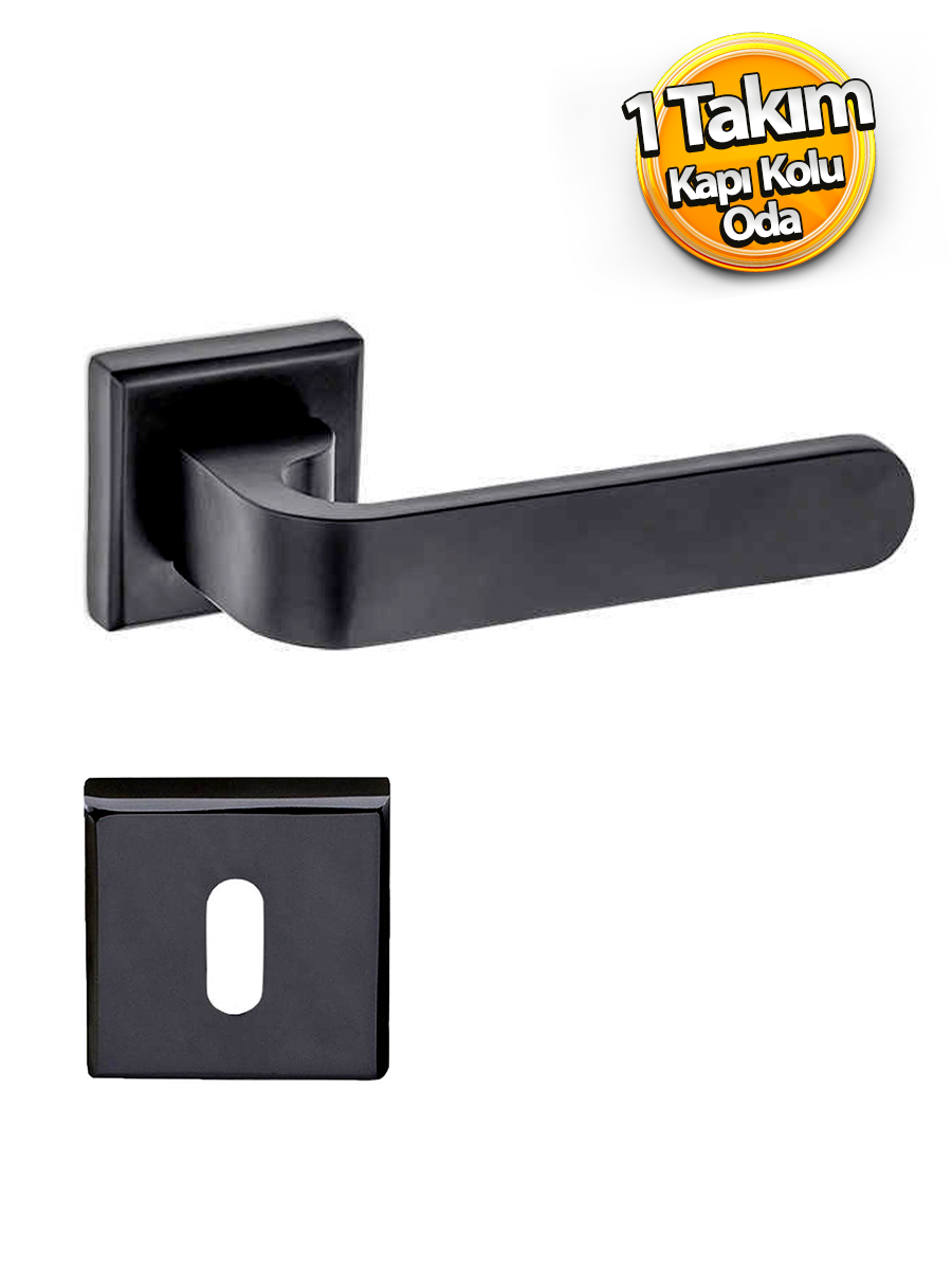 Nobel Bartın Ay Mat Siyah Oda Kapı Kolu Daire Kare Rozetli Sürgülü ve Çelik Kapı Kulpu Uyumlu Sağ Sol Uygun Kolları