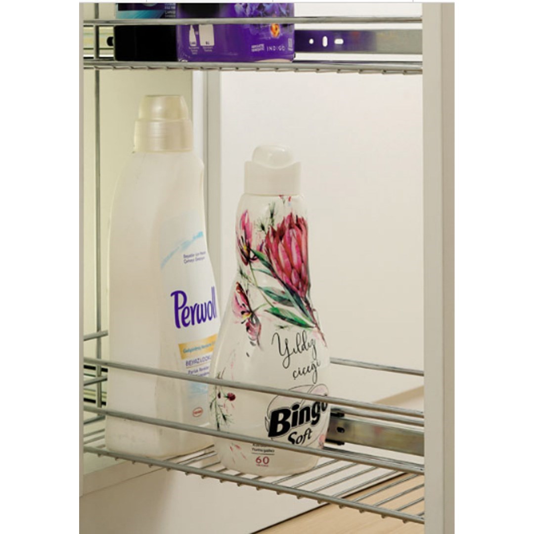 Huzur 2 Katlı Frenli Krom Şişelik, Baharatlık & Deterjanlık 25 Cm Kapak Uyumlu Yükseklik 47 cm Derinlik 47 cm