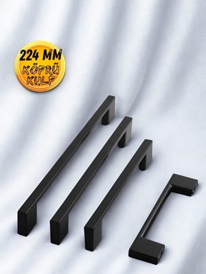 Köprü Siyah 224 Mm Kulp Mobilya Dolap Çekmece Vestiyer Kulpları