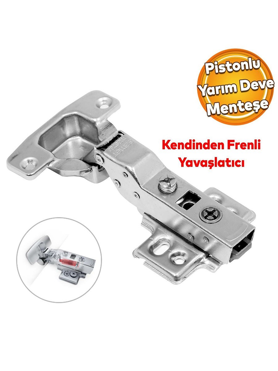 Samet Master Frenli Dolap Kapak Menteşesi Pistonlu Yarım Deve Boynu Tas Menteşe