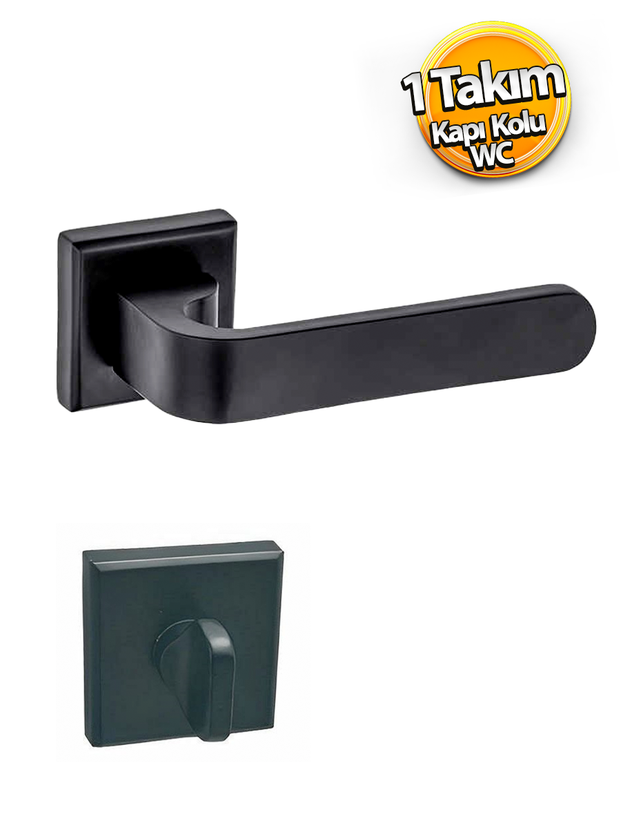 Nobel Bartın Ay Mat Siyah Wc Banyo Kapı Kolu Daire Kare Rozetli Kapı Kulpu Uyumlu Sağ Sol Uygun Kolları