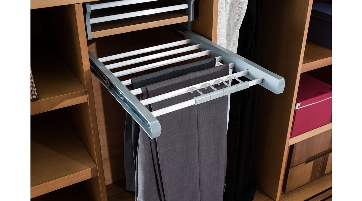 Deltaaks Dolap İçi Raylı Frenli Pantolonluk Askılığı 80 * 47 Cm Üst Rafa Montaj Olur